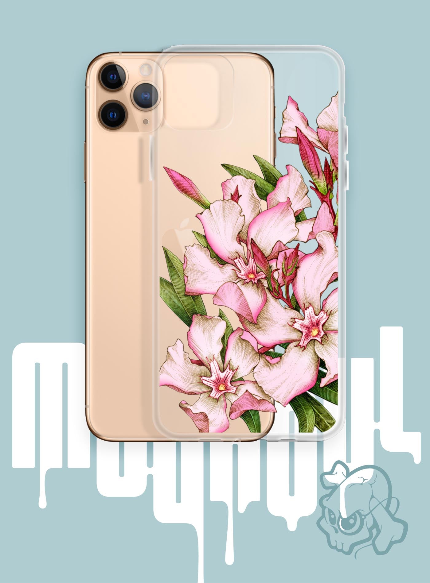 iPhone case featuring the poisonous flower Oleander. Illustrated by G.M. Meave.