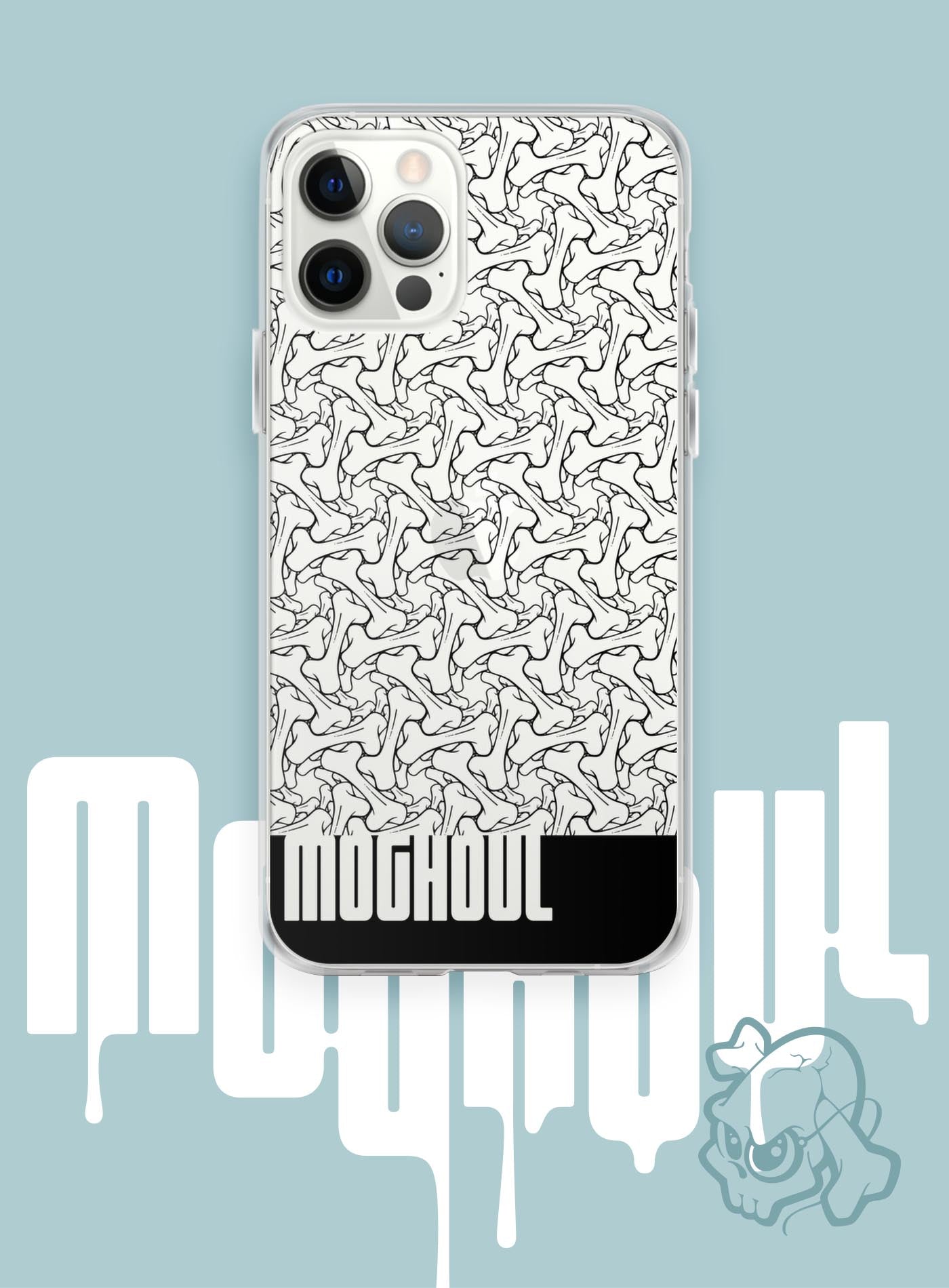 iPhone case featuring a patter of bones based on Islamic ornamental art in black color.