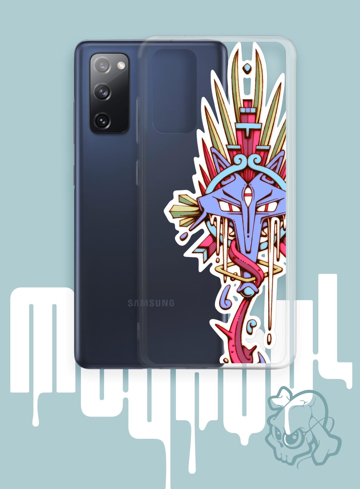 Samsung case featuring a front print of the Toltec and Aztec coyote deity illustrated by G.M. Meave.