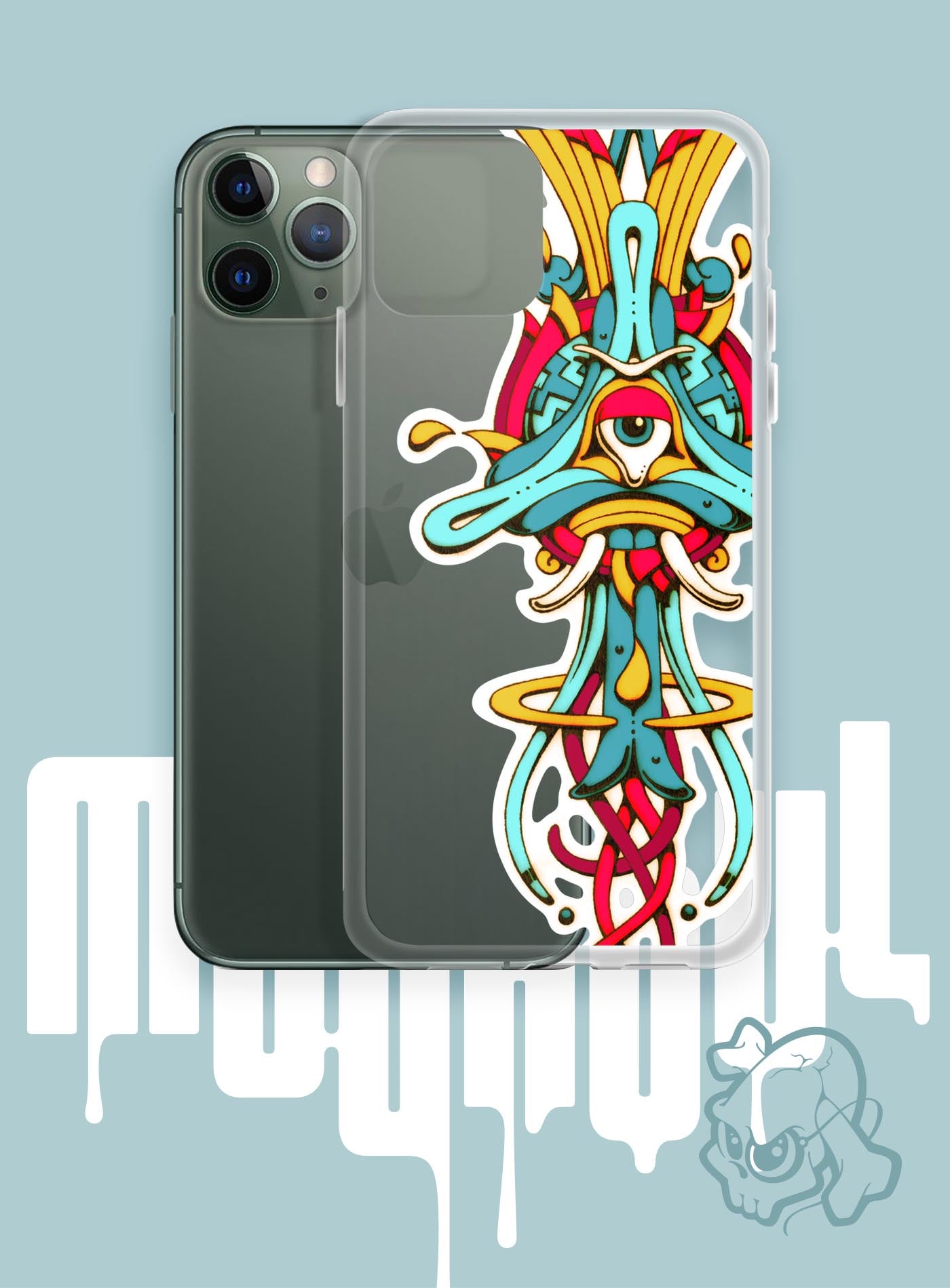 iPhone case featuring a front print of the Toltec-Aztec goddess of grass illustrated by G.M. Meave