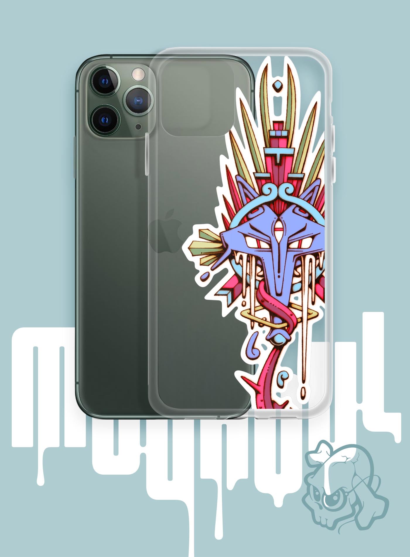 iPhone case featuring a front print of the Toltec and Aztec coyote deity illustrated by G.M. Meave.