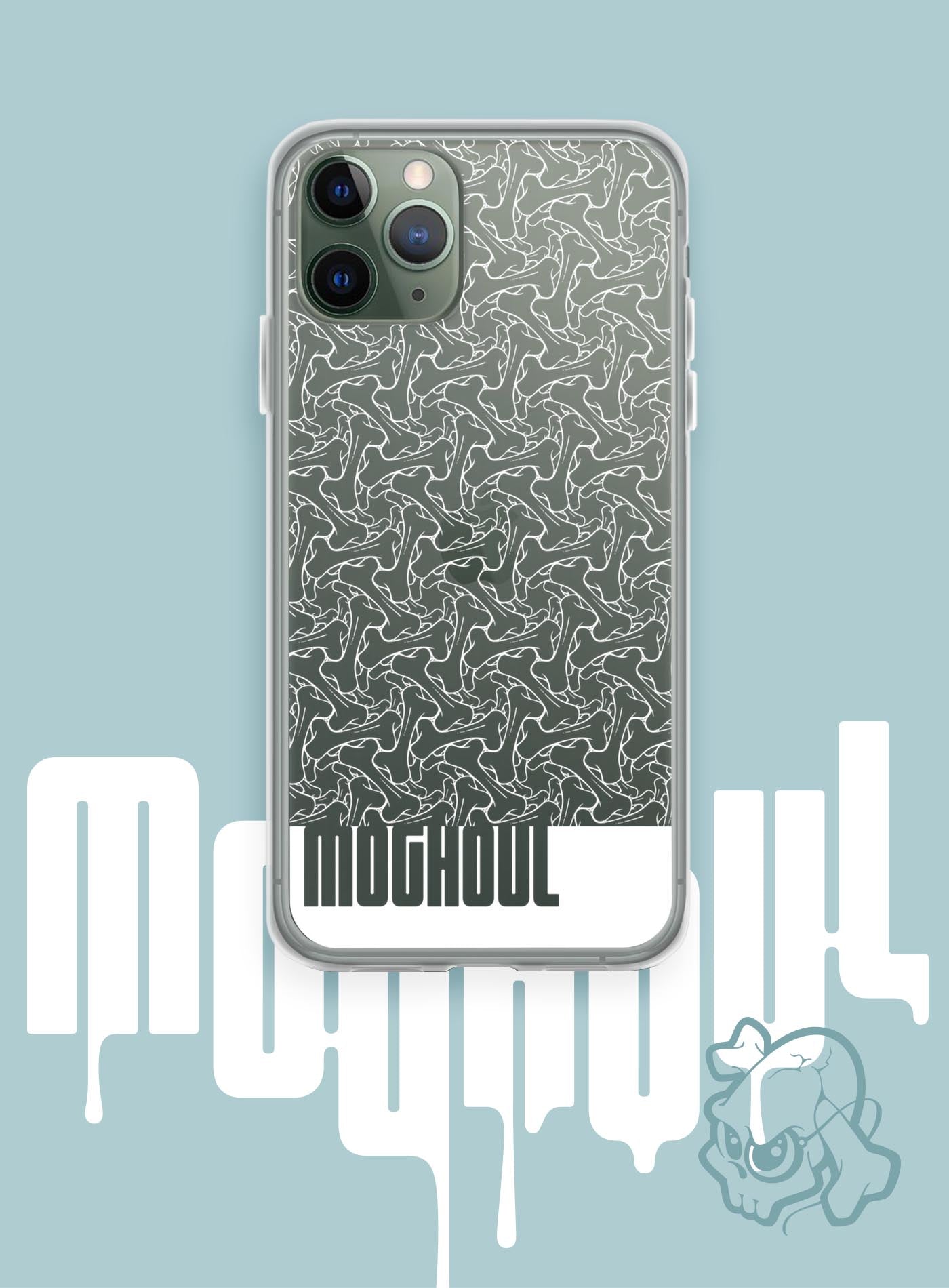 iPhone case featuring a patter of bones based on Islamic ornamental art in white color.