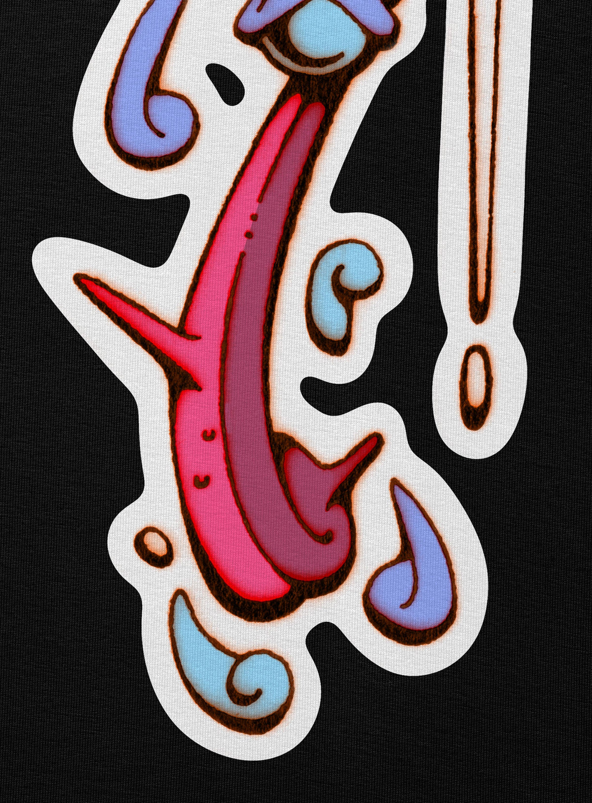 Detail of All over dye sublimation leggings featuring a print of the Toltec and Aztec coyote deity illustrated by G.M. Meave.