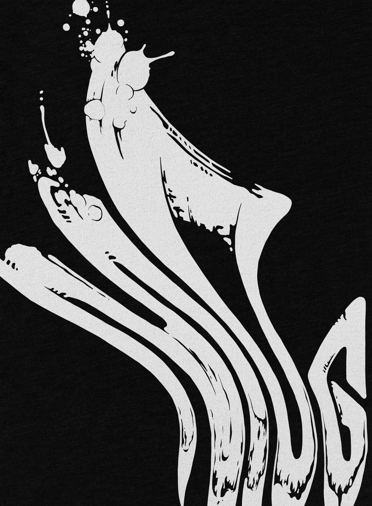 Detail of Black unisex t-shirt featuring a front print of the black Mr. Splatter Moghoul logo by Sasha Sidorovich.