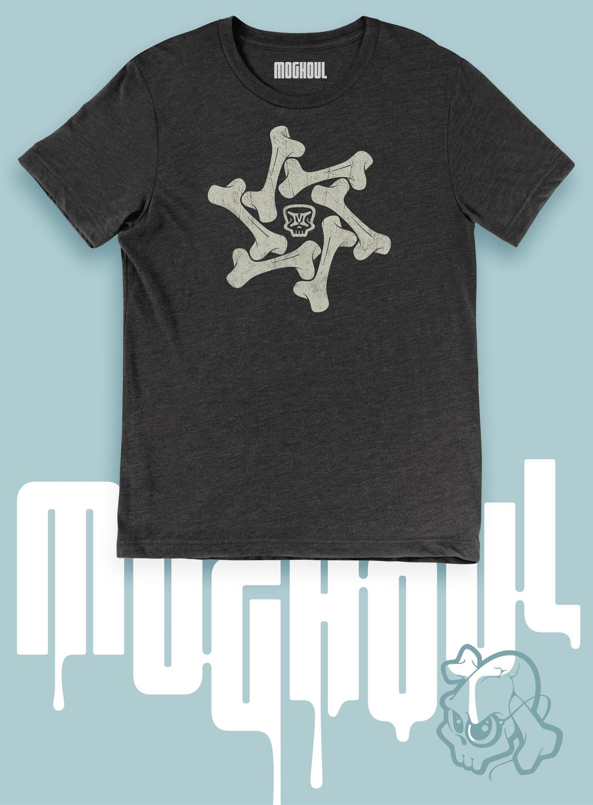 Heather gray unisex t-shirt featuring a front print of the Moghoul symbol surrounded by a star of bones.