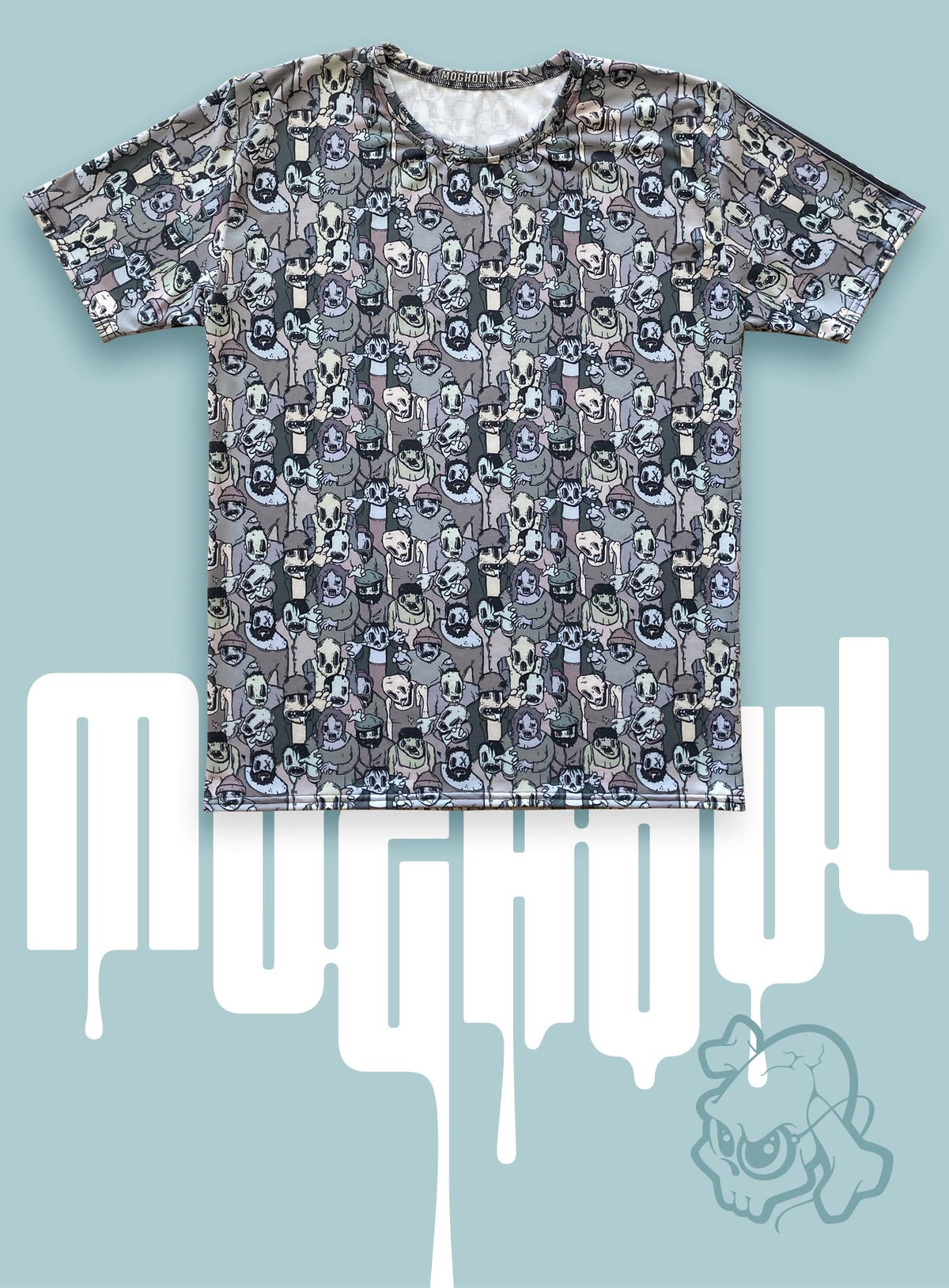 All over dye sublimation t-shirt featuring retro illustrated zombies by Sasha Sidorovich.