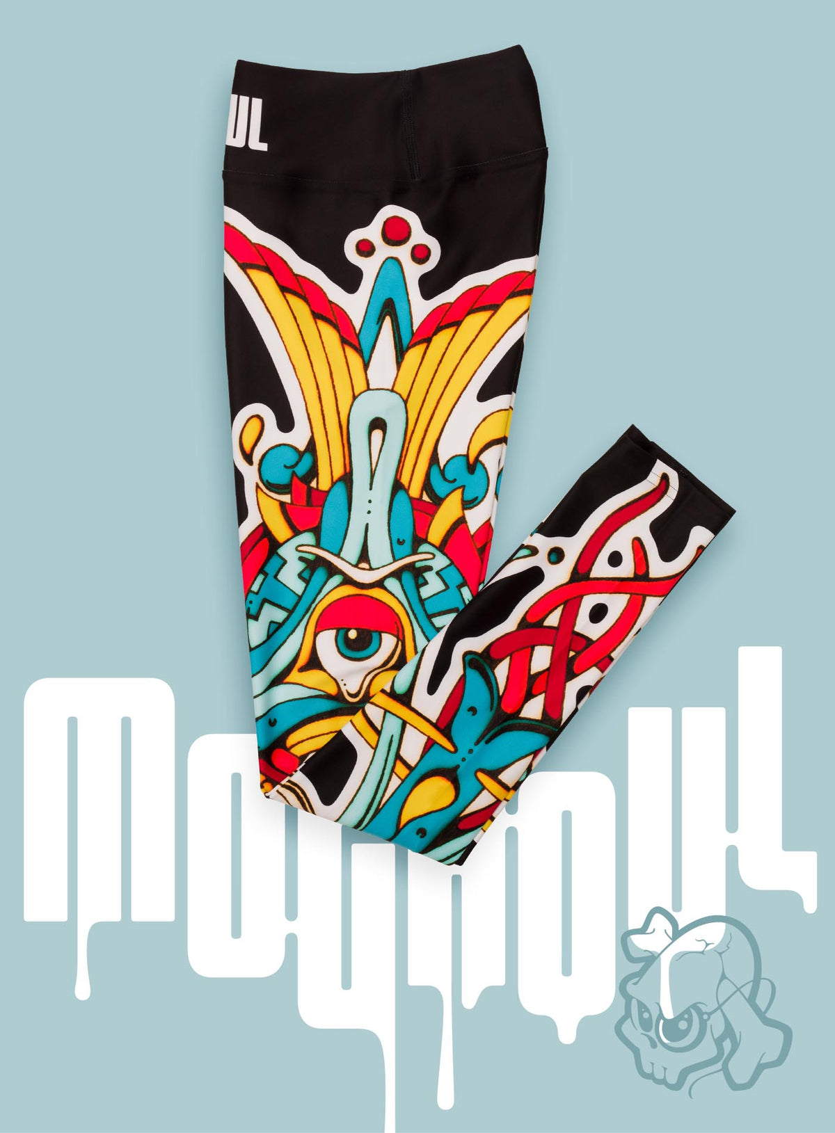 All over dye sublimation leggings featuring a print of the Toltec-Aztec goddess of grass illustrated by G.M. Meave