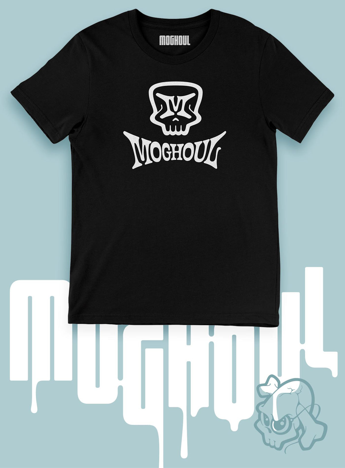 Heather black unisex t-shirt featuring a front print of the Mr. M Moghoul logo by G.M. Meave.