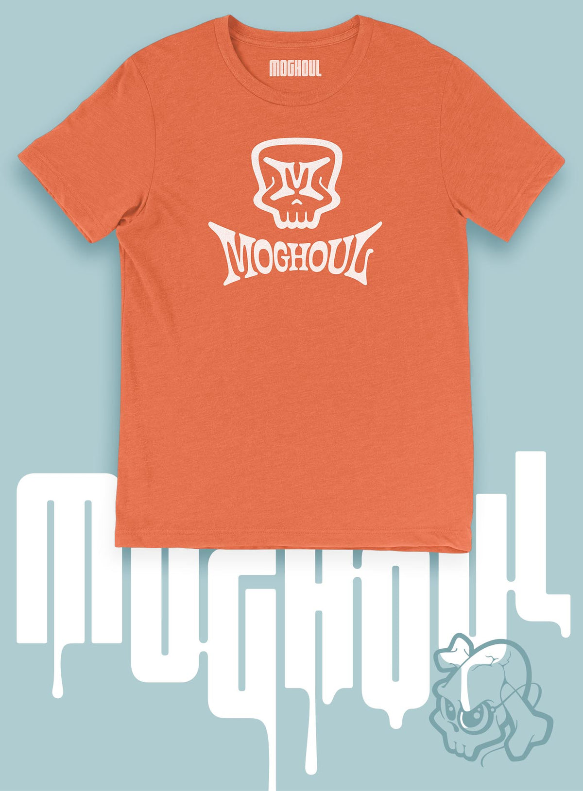 Heather orange unisex t-shirt featuring a front print of the Mr. M Moghoul logo by G.M. Meave.