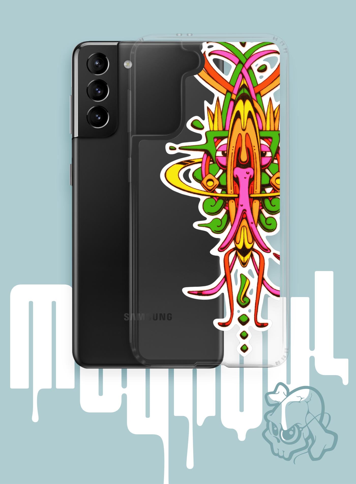 Samsung case featuring a front print of the Toltec-Aztec hummingbird deity illustrated by G.M. Meave.