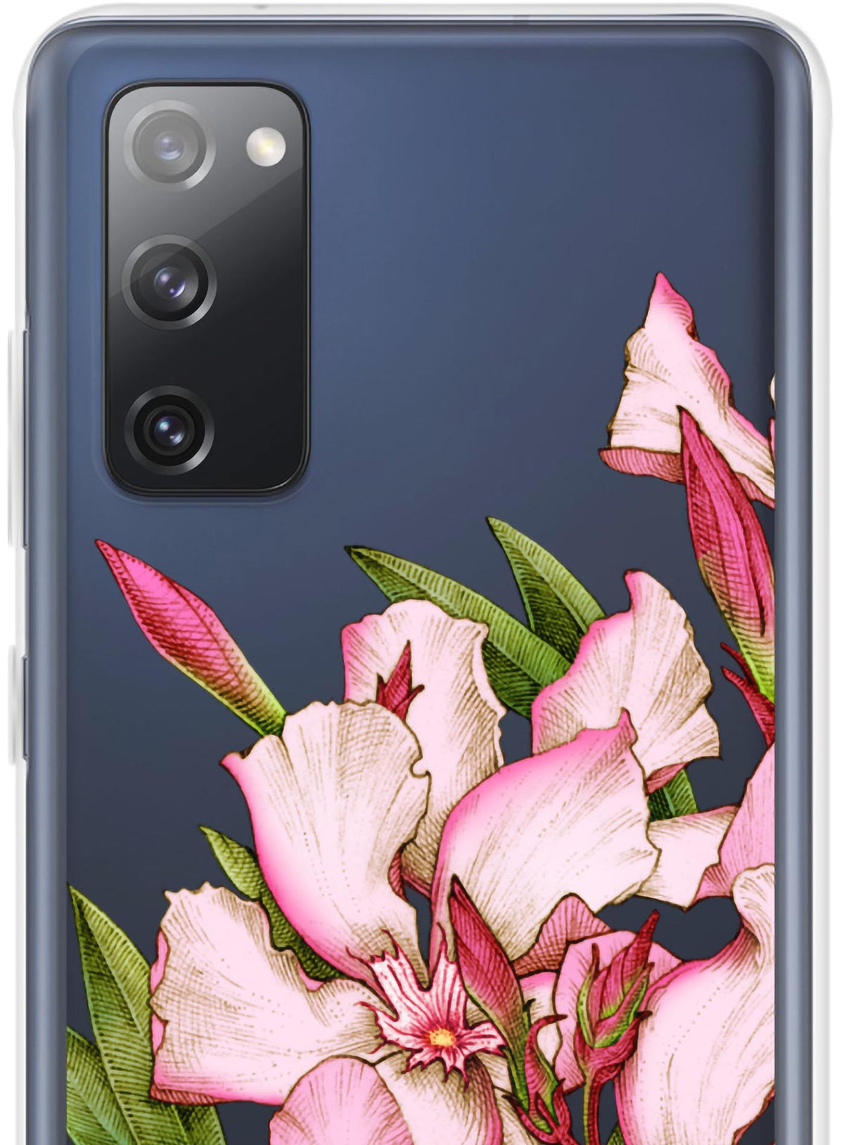 Detail of Samsung phone case featuring the poisonous flower Oleander. Illustrated by G.M. Meave