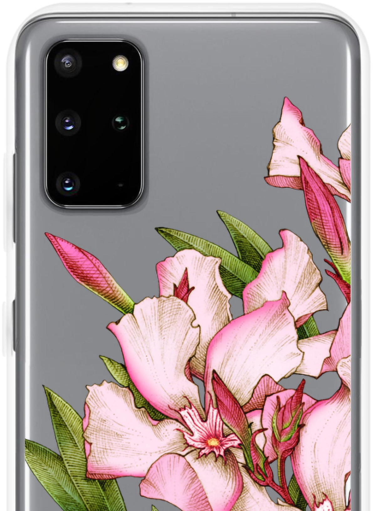 Detail of Samsung phone case featuring the poisonous flower Oleander. Illustrated by G.M. Meave
