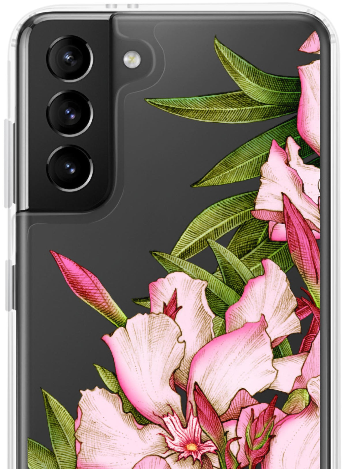 Detail of Samsung phone case featuring the poisonous flower Oleander. Illustrated by G.M. Meave