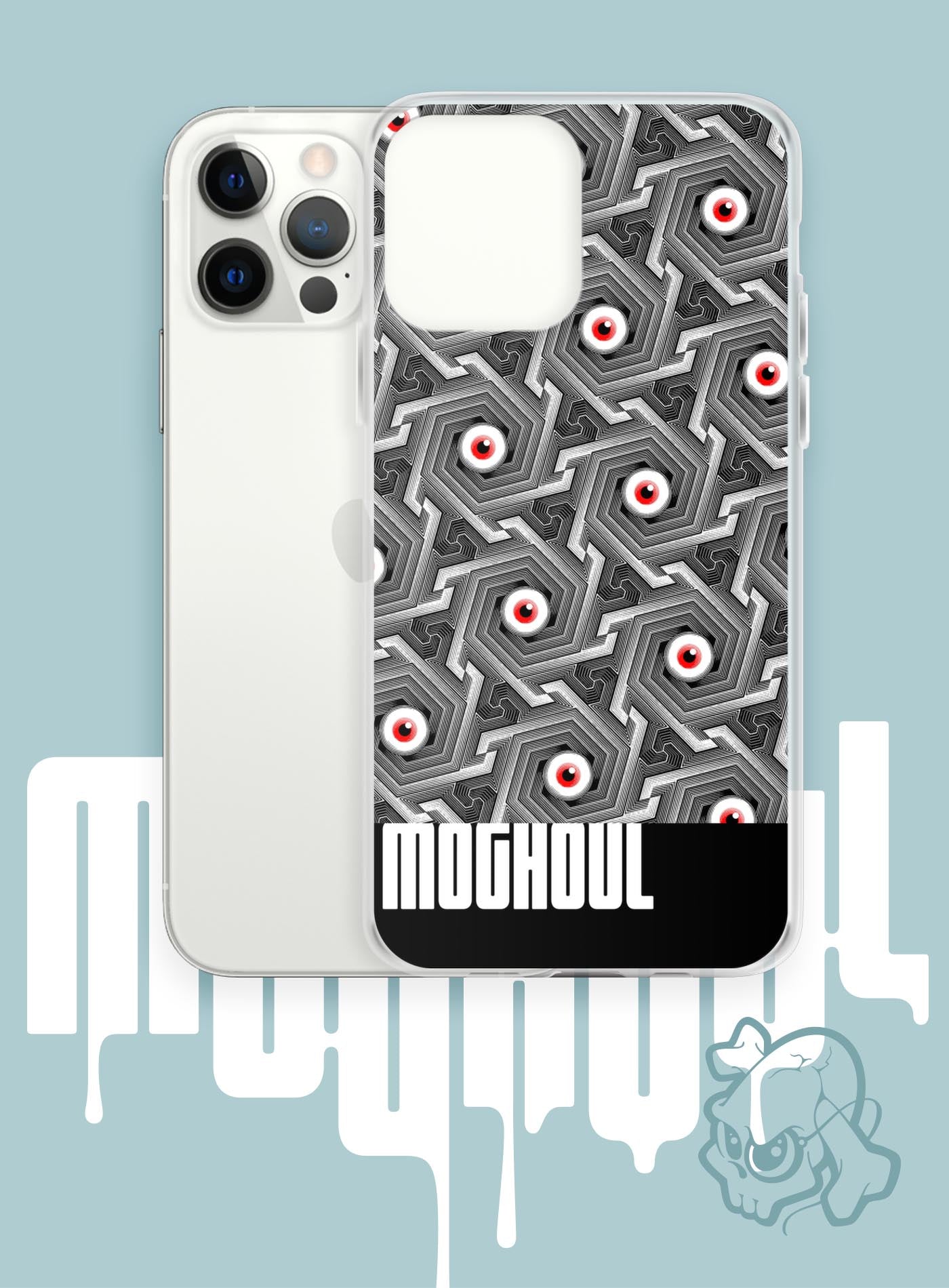 iPhone case featuring a pattern of red zombie eyes inspired by islamic ornamental art by Topo.