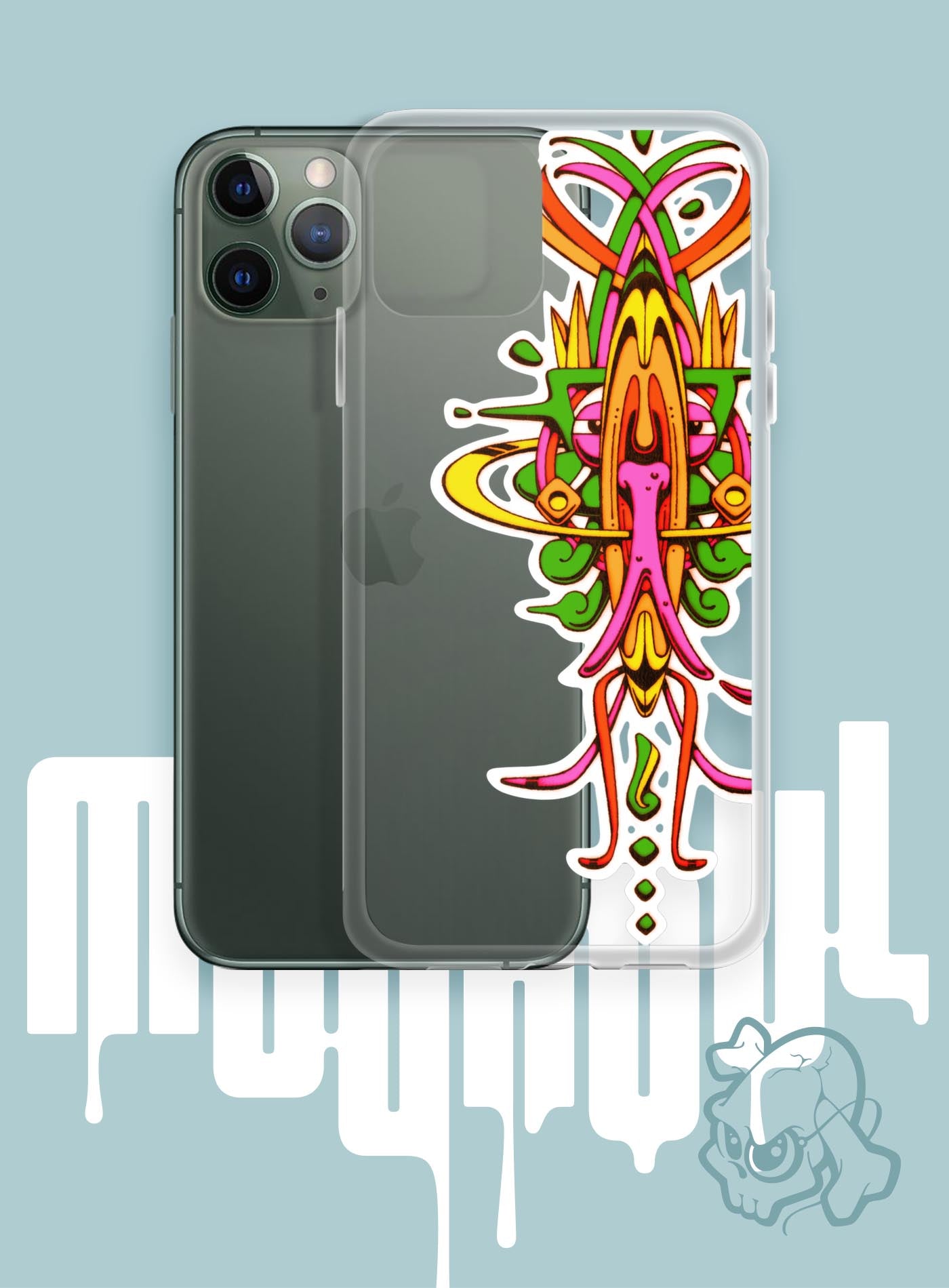 iphone case featuring a front print of the Toltec-Aztec hummingbird deity illustrated by G.M. Meave.